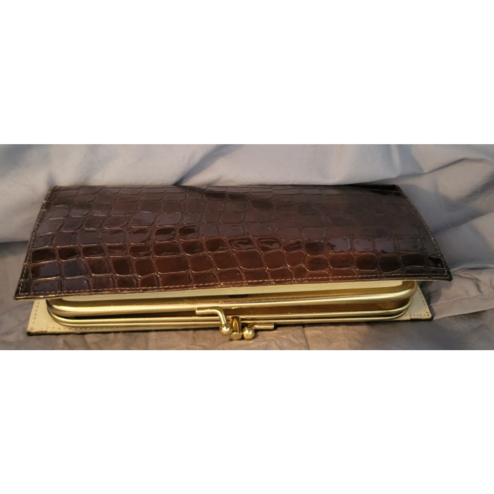 Vintage Baronet Brown Leather Kiss Lock Clutch Change Purse Wallet - Picture 2 of 6